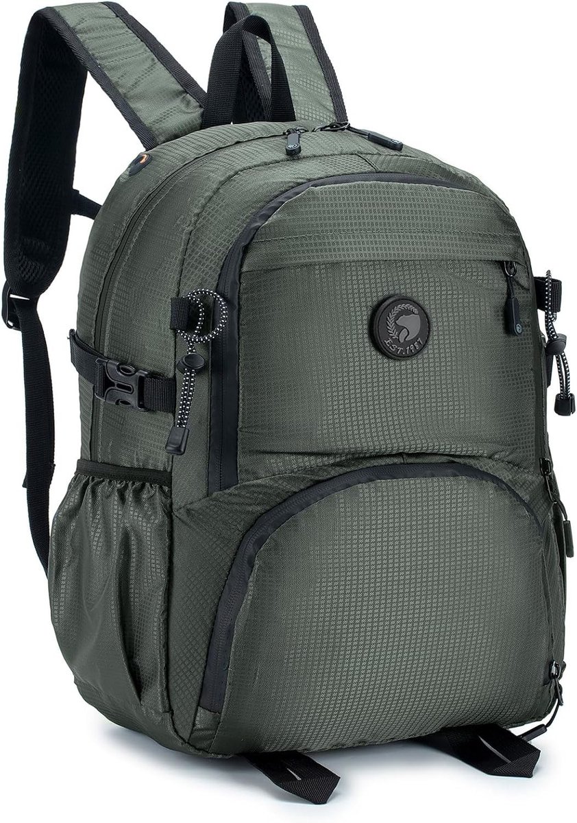 Vouwbare 25L Reistas voor Cabin Luggage - Diefstalbestendig, Groen - Ideaal voor Vliegen, Wandelen en Werk voor Mannen en Vrouwen, 40x30x20 cm