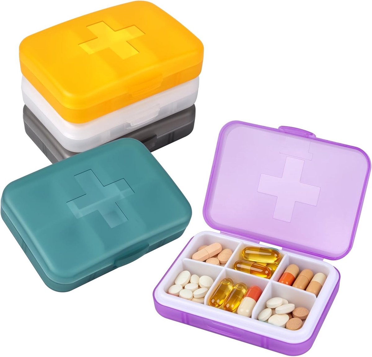 Pillendoosjes voor 7 dagen - Draagbare pillendoos met 6 vakken, ideaal voor medicatie en vitamines