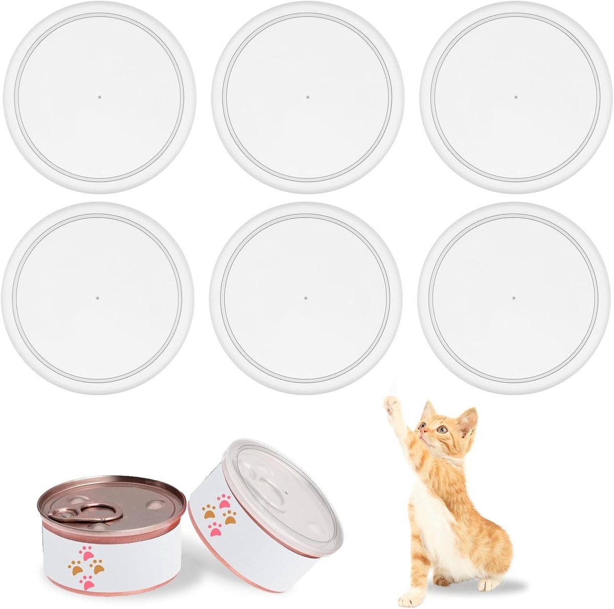 Herbruikbare 100mm Voedseldeksels voor Honden- en Kattenvoer, 6 Stuks, Luchtdichte Deksel met Lepel voor Blikjes