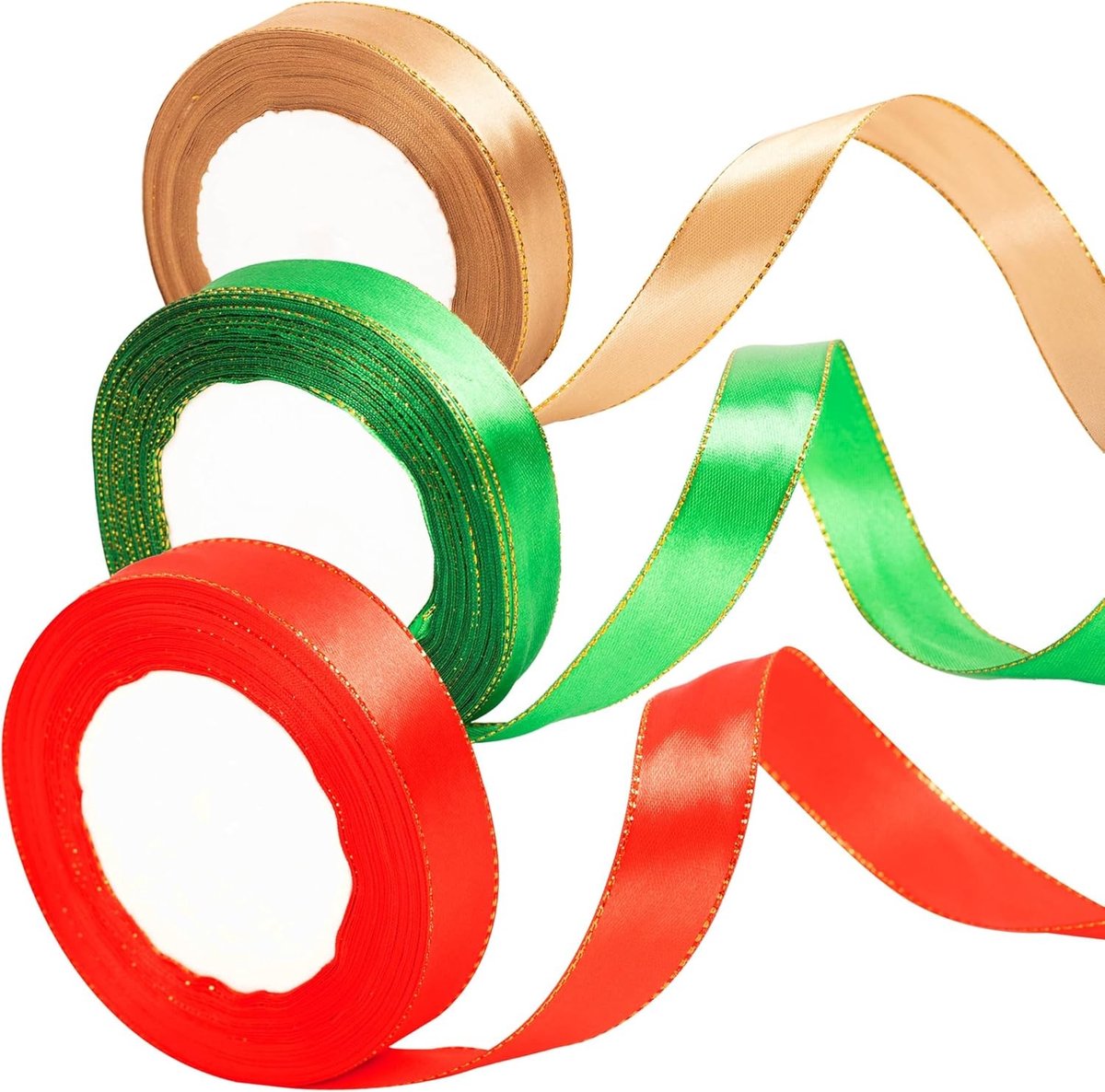 20mm Gouden, Rode en Groene Kerstribben voor Cadeauverpakking - 22m Satijnen Ribben voor Kerstcadeaus, Versiering voor Taarten en Knutselprojecten