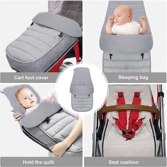 Voetenzak voor kinderwagen en buggy, waterdicht, afneembaar, met ritssluiting, antislip, winter, geschikt voor bijna alle kinderwagens, grijs — afbeelding 3