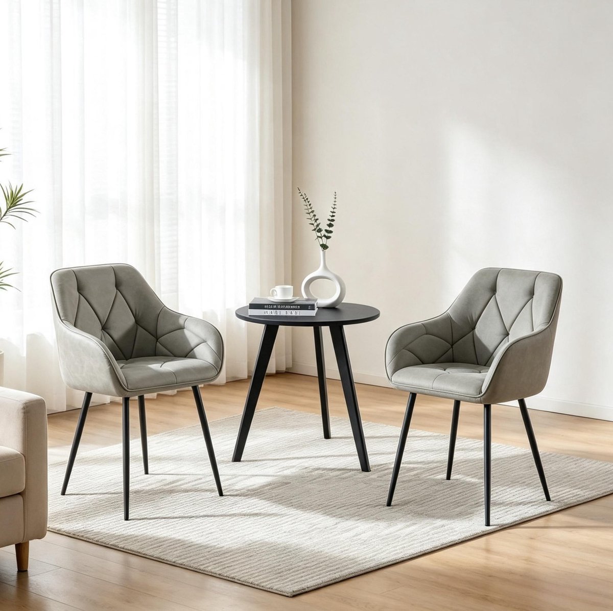 OKWISH Eetkamerstoel Set Van 2 – Ergonomische Kuipstoel Met Armleuningen En Gevoerde Zitting – Modern Voor Eetkamer En Woonkamer – Kunstleer – Donkergrijs