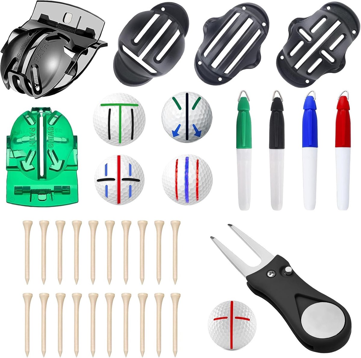 Golfbalmarker Set - Multicolor - 20 Stuks - Inclusief Golf Divot Reparatietool - Voor Golfspelers