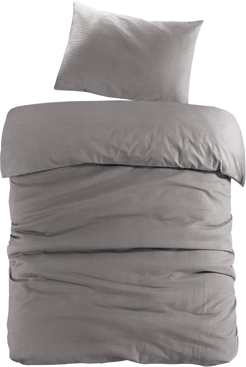 Padiro dekbedovertrek 220 x 240 cm - antraciet - modern effen wafelstructuur design - 100% katoen - met 2 kussenslopen 65 x 65 cm