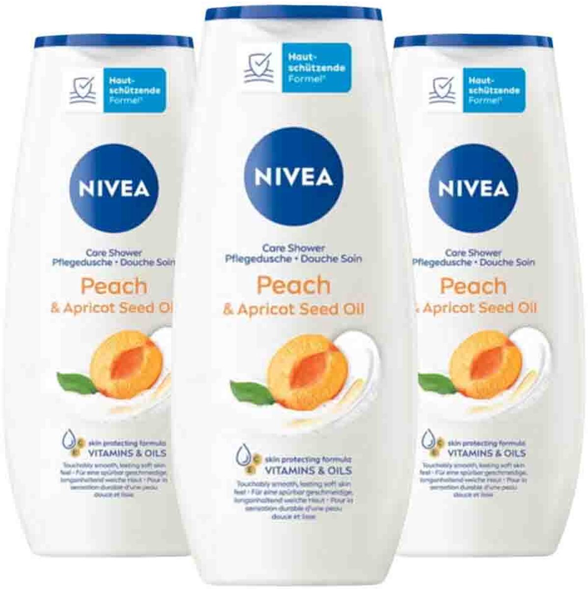 NIVEA Douchegel Peach & Apricot Seed Oil - 3 x 250 ml - Voordeelverpakking