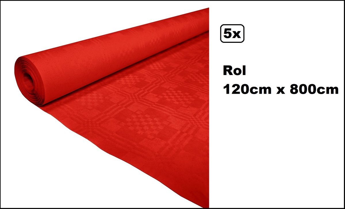 5 stuks Tafelrol tafelkleed rood 120cm x 800cm papier - totaal 40 meter - Party diner food festival eten fun thema feest party