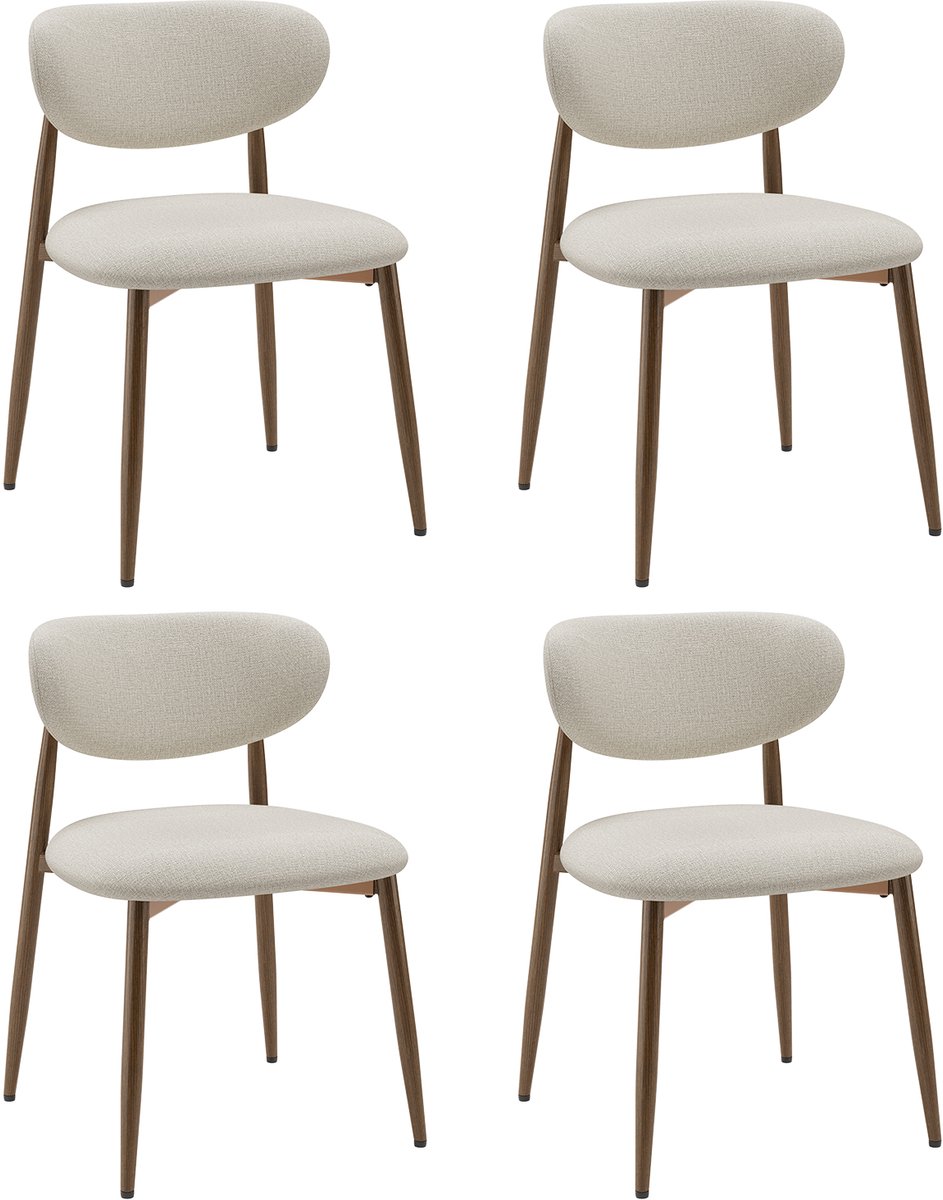COLAMY Set van 4 Eetkamerstoelen - Gestoffeerde Stoelen met Metalen Poten en Antislip Voetjes - Gebogen Rugleuning - Ideaal voor Keuken, Woonkamer en Restaurant - Beige