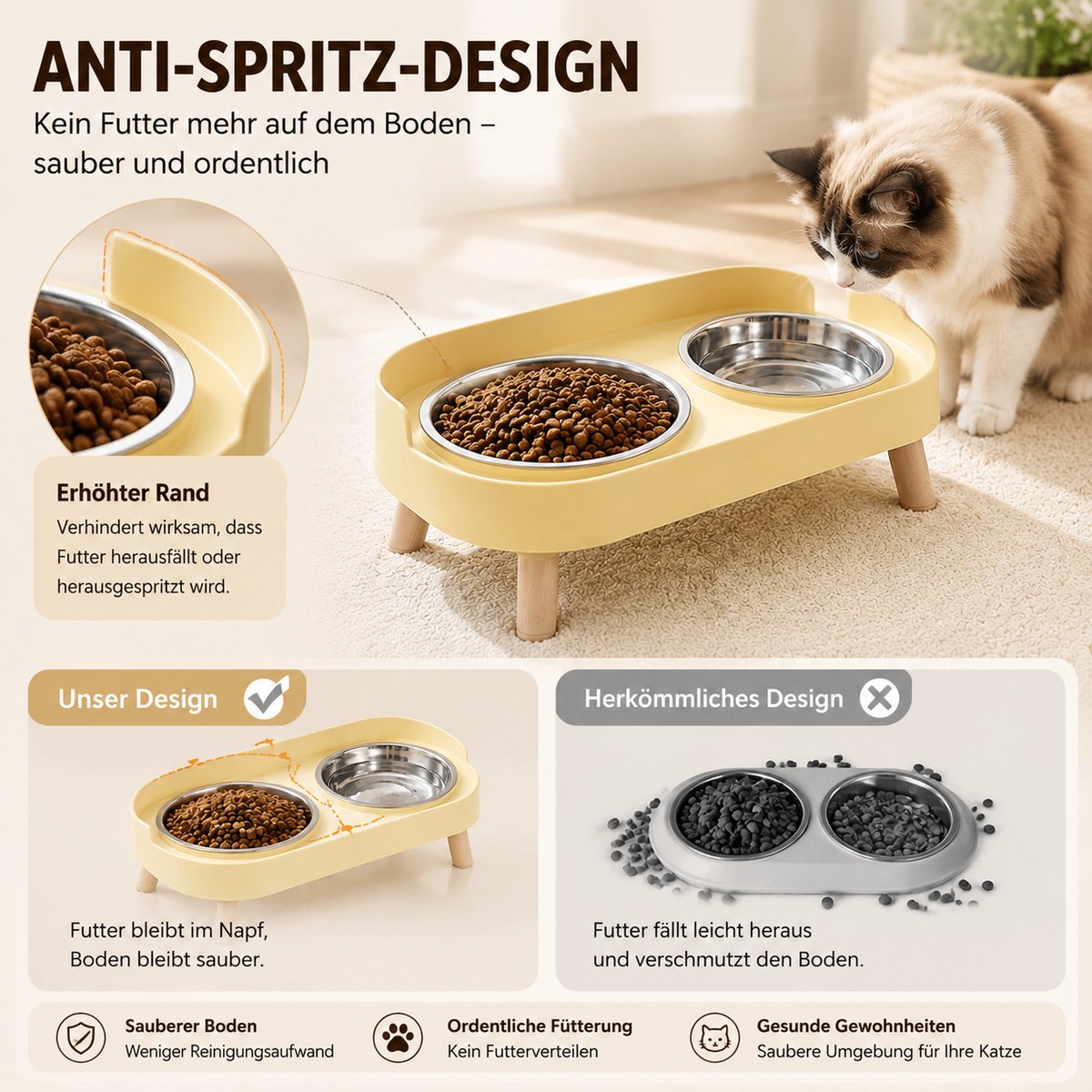 Elevated Cat Food Bowl Set with 2 Stainless Steel Bowls, Raised Pet Feeding Station, Ergonomic Double Cat Bowl for Food and Water, Easy Clean Design — cadeau in Cadeau-ideeën - foto 2