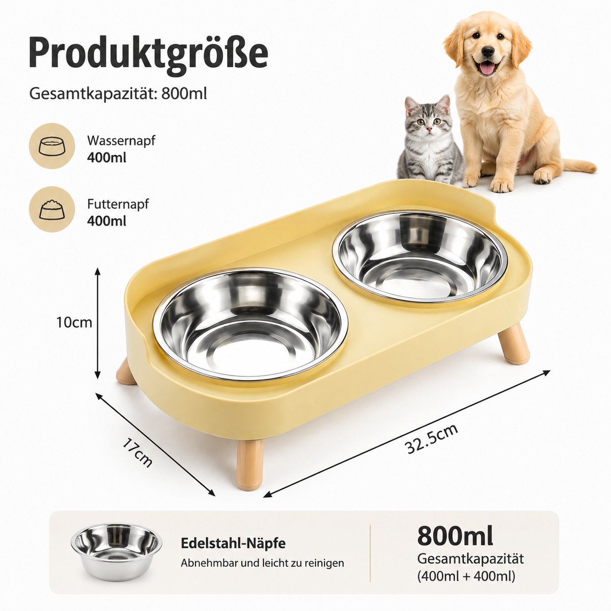 Elevated Cat Food Bowl Set with 2 Stainless Steel Bowls, Raised Pet Feeding Station, Ergonomic Double Cat Bowl for Food and Water, Easy Clean Design — cadeau in Cadeau-ideeën - foto 5
