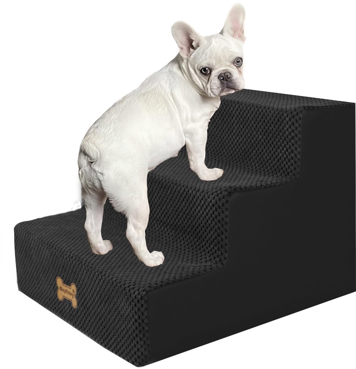Famanu – Hondentrap voor bed, antislip huisdiertrap voor kleine honden en katten, 3-traps met afneembare hoes