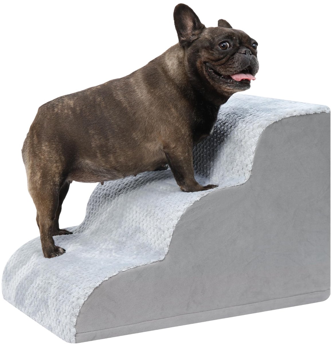 Famanu – Hondentrap met 3 treden, 40 cm hoog, huisdiertrap voor kleine honden en katten, met wasbare overtrek, 40 x 57 x 40 cm, grijs