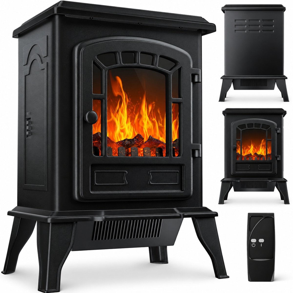 Elektrische Open Haard met Ventilatorkachel 2000W LED Vlameffect – Abtkantoor Classic HeatFire Sfeerhaard met Thermostaat & Afstandsbediening – Vrijstaande Elektrische Kachel Zwart Modern 20m²