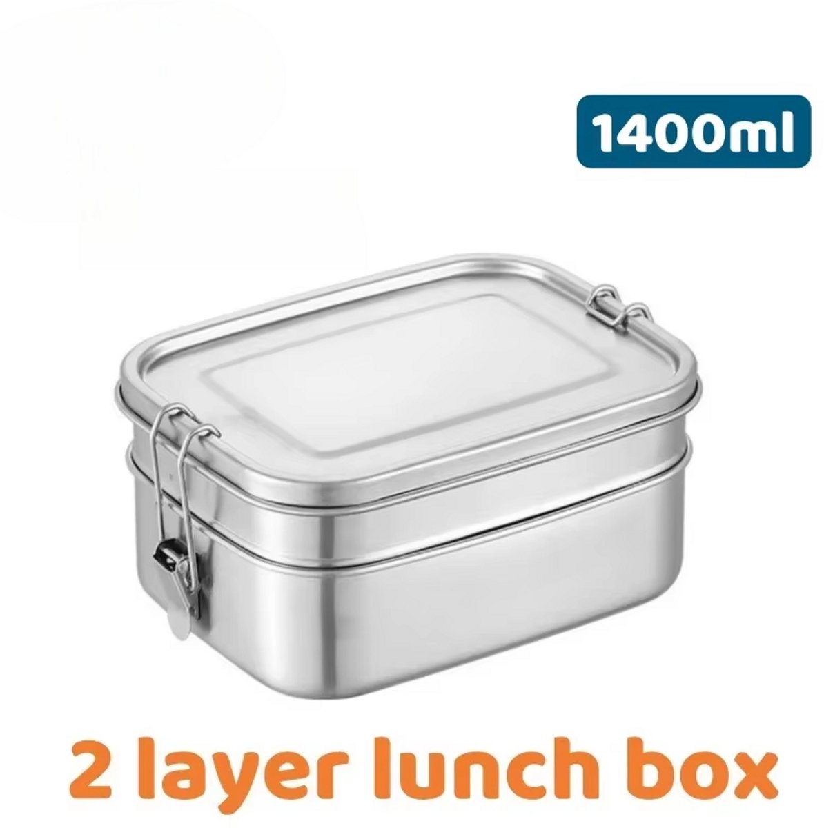 Roestvrijstalen Lunchbox – Lekvrije Lunchbox voor Kinderen & Volwassenen, Meal Prep Voedselcontainer, Vaatwasser- en Vriezerbestendig - 2 lagen, 1400 ml, 1 stuk