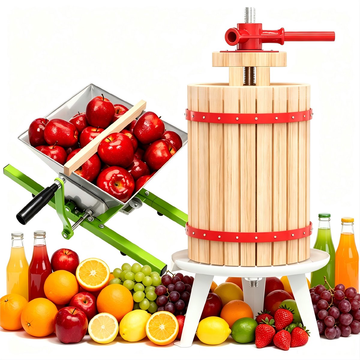 18L Handmatige Fruitpers & 7L Fruitmolen - Handmatige fruitpersset - voor vers fruit, familiebijeenkomsten,Wijnmaken