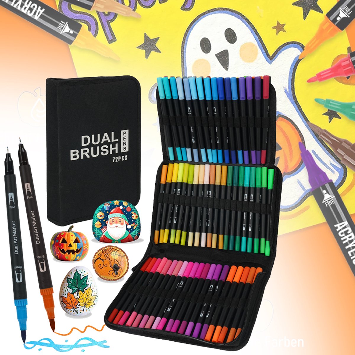 72 Penseelpennen Met Dubbele Punt - Set Aquarelmarkers Voor Volwassenen En Kinderen - Tekenpennen - Viltstiften Met Fijne En Penseelpunt