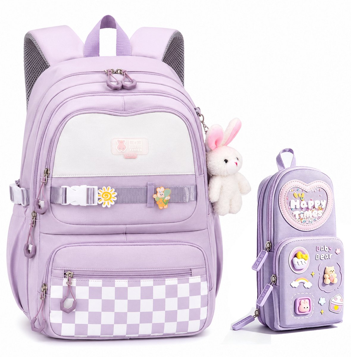 Waterdichte Schoolrugzak voor Meisjes - Ergonomisch & Ruim - Inclusief Pennenetui en Accessoires - Geschikt voor Laptops tot 15,6 inch - Paars - SOLLBRY®