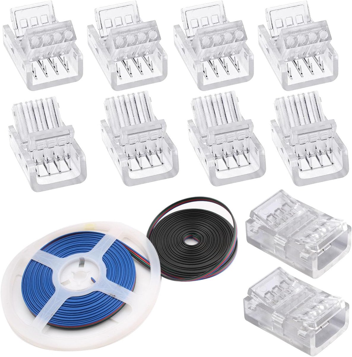 RUNCCI-YUN 10 m 22 AWG 4-pins LED strip verlengkabel DC 12V-24V aansluitkabel + 10 stuks 4-pins 10 mm LED Strip - ShopVlot
