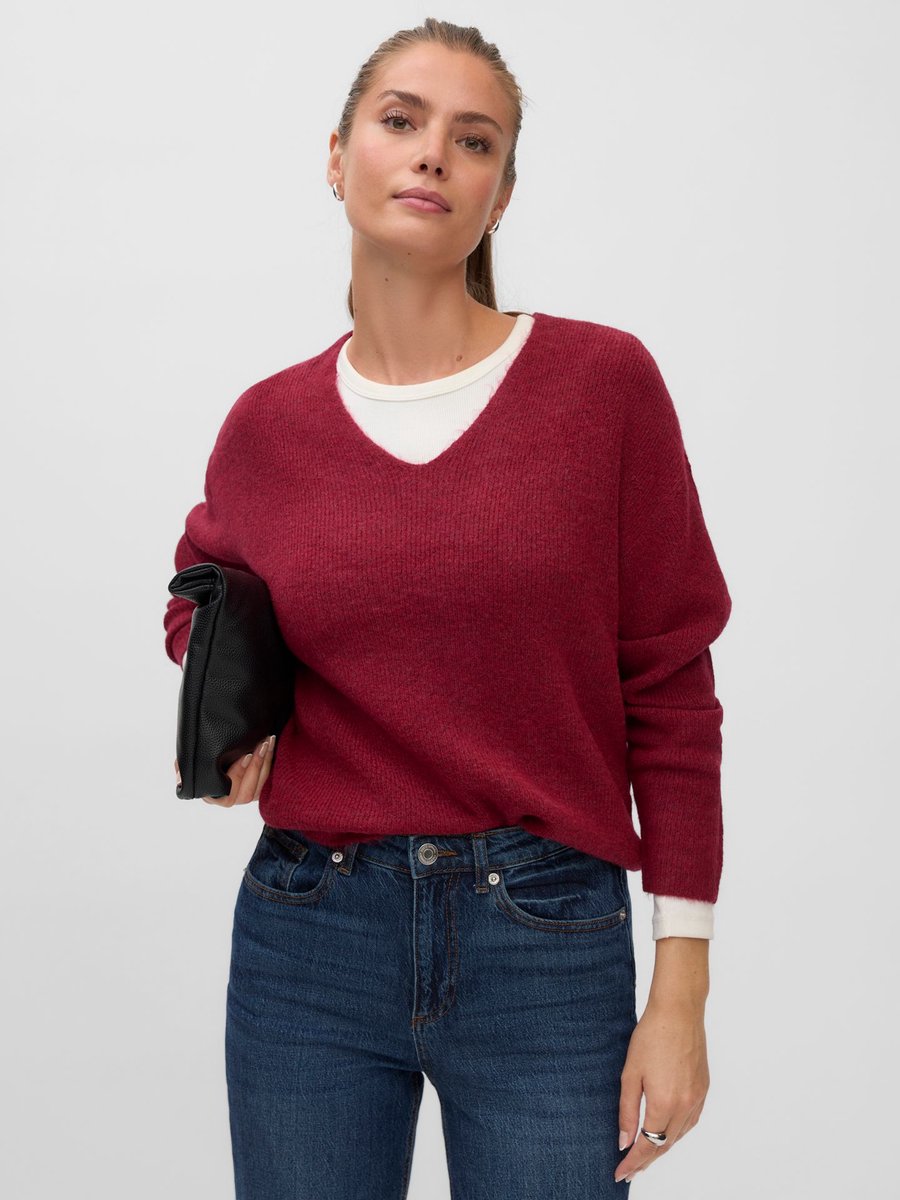 VERO MODA - VMCREWLEFILE LS V-NECK BLOUSE NOOS - Dames - Gebreide truien