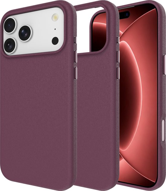Donkerkersenrode telefoonhoes met een zacht textuur en een matte afwerking, passend voor een iPhone 18 Pro of 17 Pro.