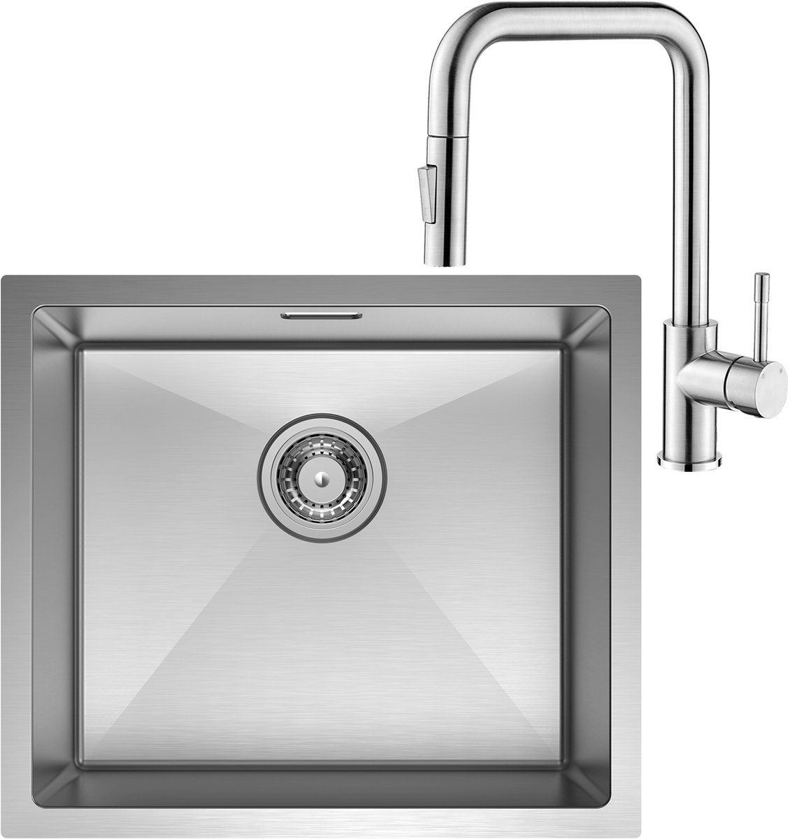 CECIPA Max Spoelbak Keuken 50x44CM - Gootsteen RVS - Spoelbakken Keuken Met Premium Keukenkraan - Wasbak Keuken - Enkele Spoelbak - Spoelbakken met afdruip - RVS