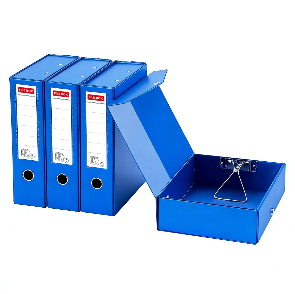 Famanu – 4 stuks archiefdozen A4 met een rugbreedte van 88 mm in blauw, ideaal voor het organiseren van documenten