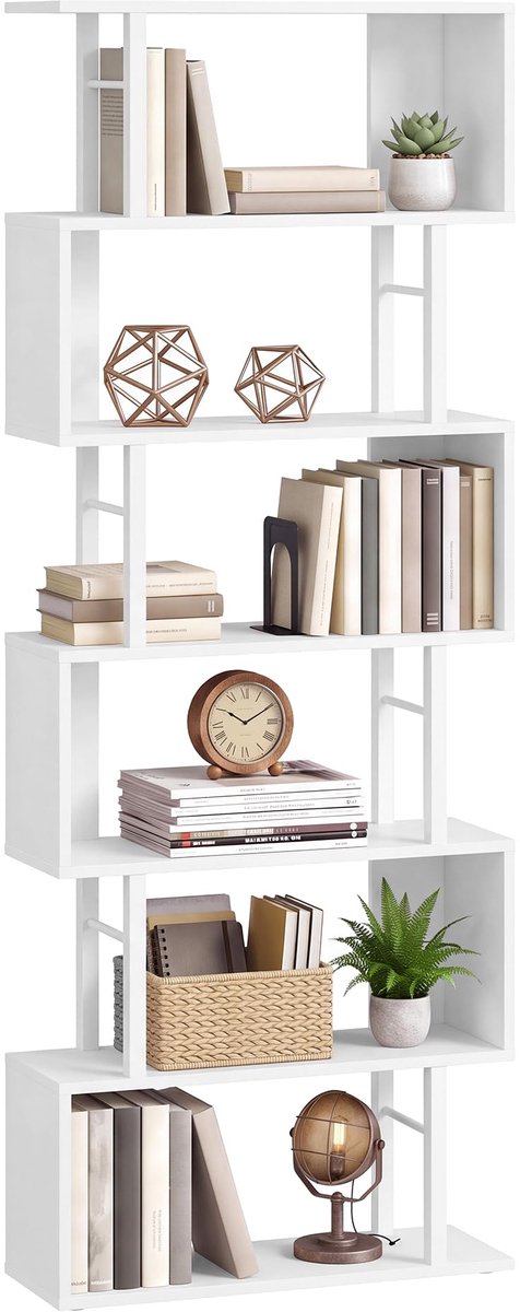 Famanu – S-vormige boekenkast met 7 niveaus, 60 x 24 x 190,5 cm, uitgevoerd in een hoogwaardig materiaal, bestaande uit 1 set