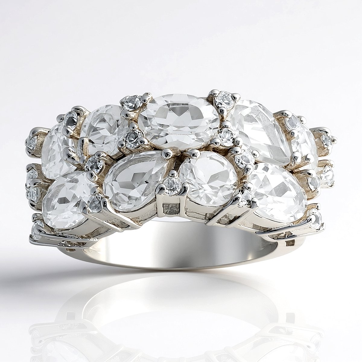 Cavill - Zilveren Ring met Witte Topaas Edelstenen - 925 Sterling Zilver Gerhodineerd - 7,168 ct - Peervormige en Ovale Topaas - Elegante Damesring
