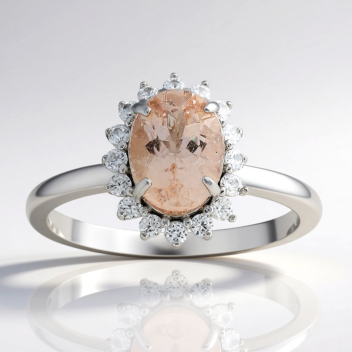 Cavill - Zilveren Ring - 925 Sterlingzilver - Braziliaanse Morganiet Ovaal 1,11 ct - Cambodjaanse Zirkonia 0,32 ct - Elegante Damesring