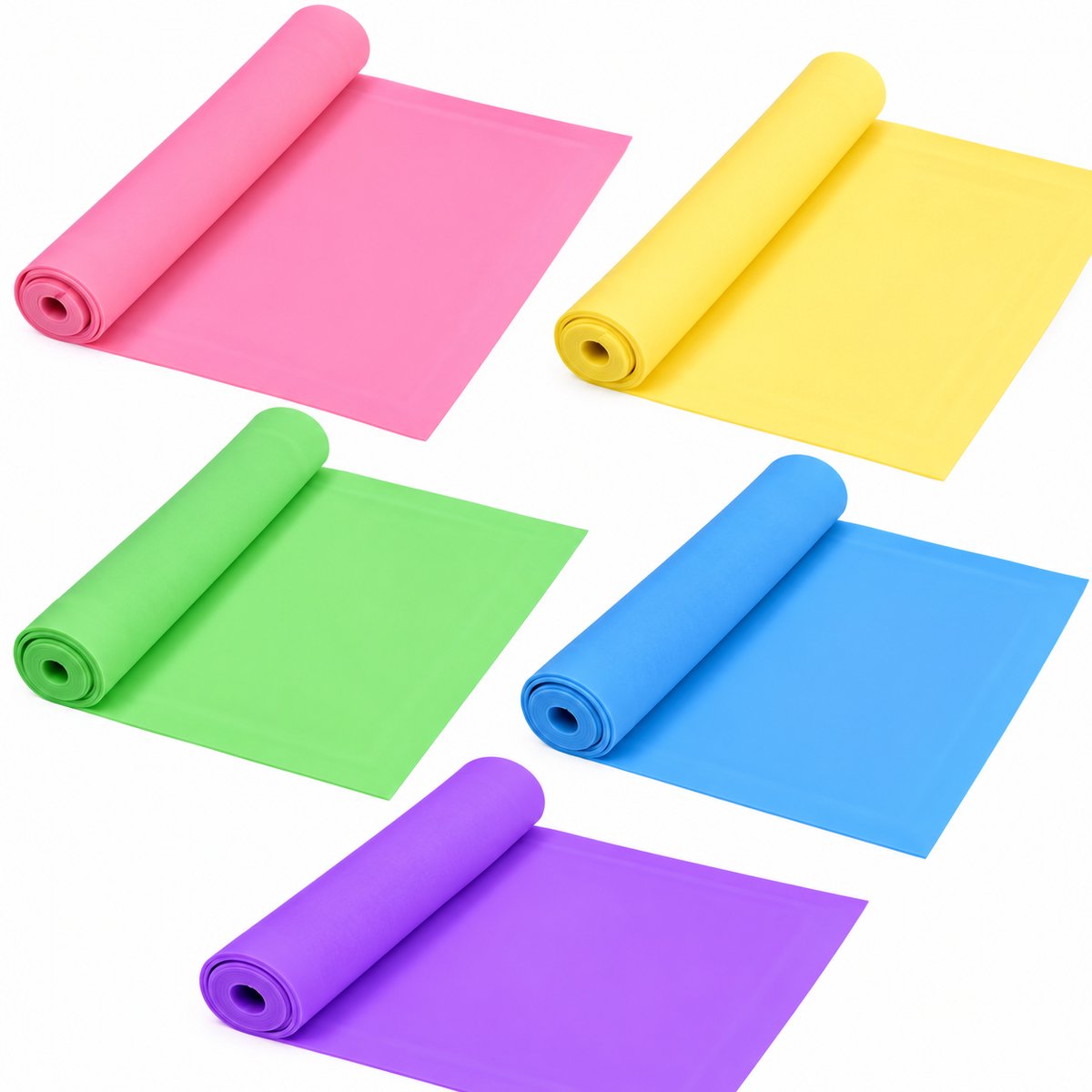 Multicolor pilates weerstandsbanden set van 5 dames heren fitness banden elastische oefen banden yoga banden met 5 weerstandsniveaus TPE stretch banden voor krachttraining revalidatie flexibiliteit en thuis workout