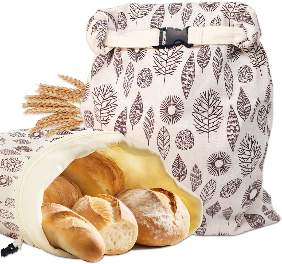 Herbruikbare Bijenwas Broodzakken Set van 2 - Biologisch Katoenen Broodzak voor Zuurdesembrood - Duurzame Vershoudzak en Lunchbag - 43x33cm