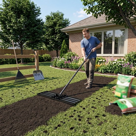 50x25cm Rasenrakel Voor Sanden En Abzetten, Rasen Nivellierreken, Rasenwerkzeug, Vlakkenebner, Levelingrake, Leveler Voor Het Niveau Aanpassen Van Het Gras In De Tuin, Met Een Ergonomische Greep, Geschikt Voor Tuin, Golfbaan En Hinterhof, Zwart — afbeelding 2