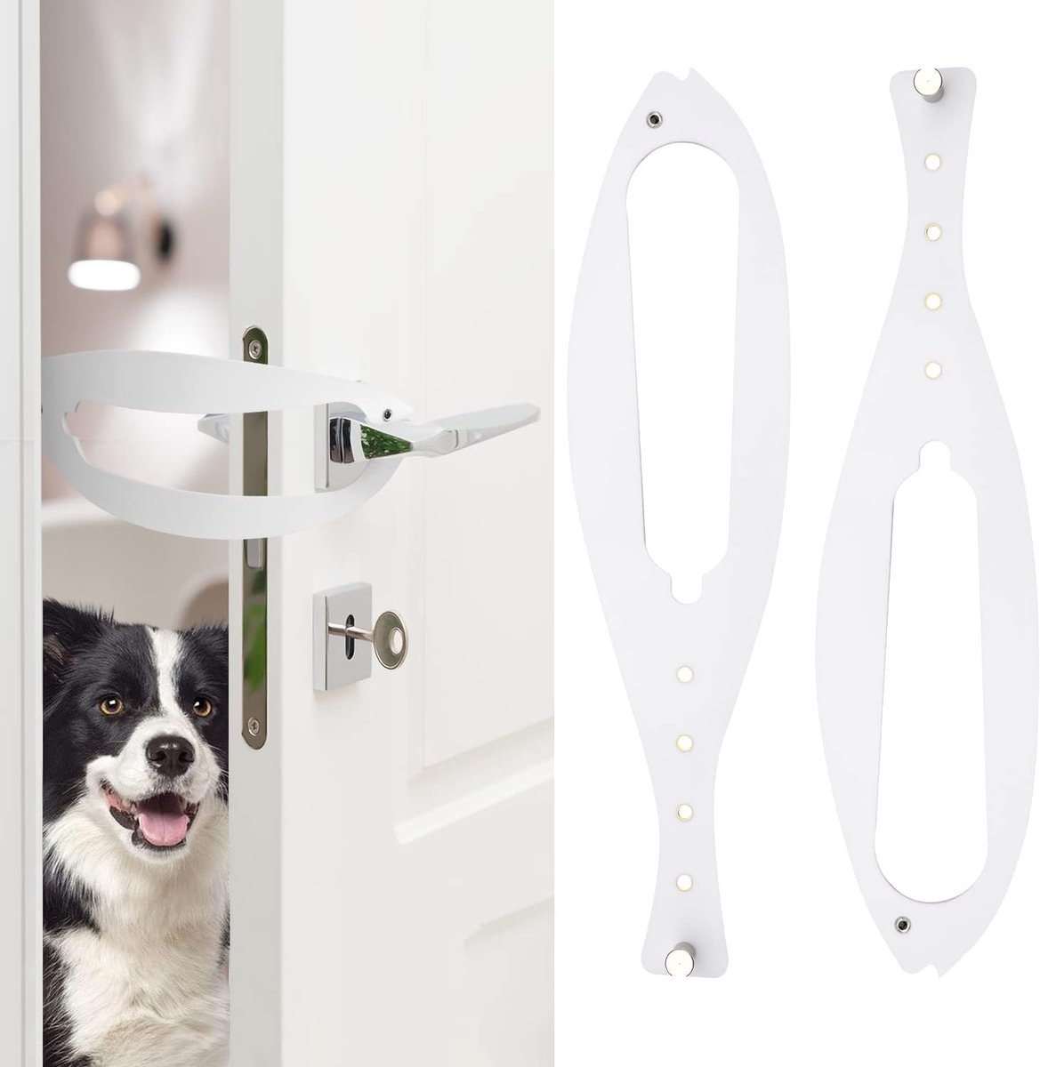 2 stuks - Kattendeurstopper - Kattendeursloten - Kattendeursluiting - Huisdierdeurslot - Kattendeurslot - Deurstopper - Kattenluik - Deurstopper voor katten - 5 verstelbare banden - Eenvoudig te installeren - 34*8.5 cm - wit