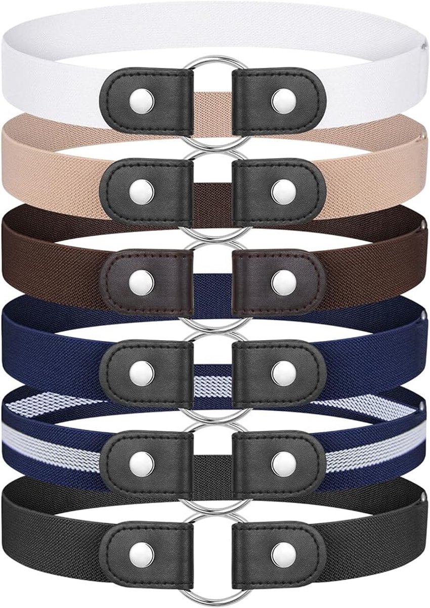6 stuks elastische riem zonder gesp – Verstelbaar & plat design – Voor jeans, broek & jurk – Uniseks