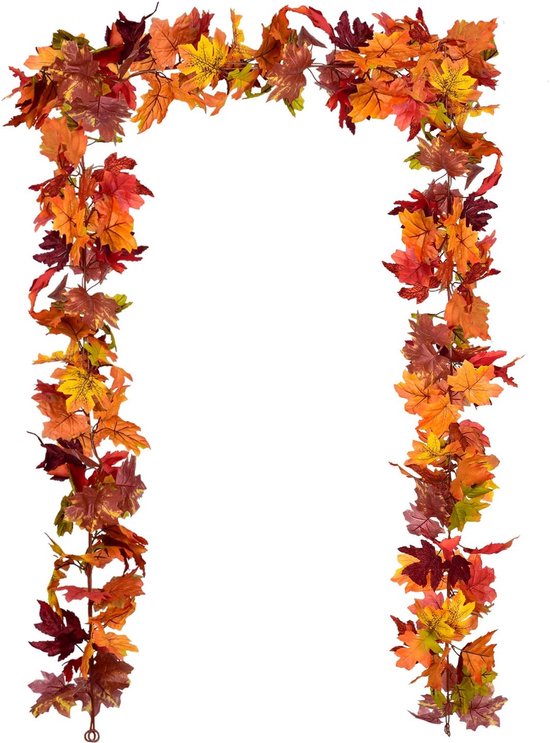 Herfstbladerenslinger met rode, oranje en gele bladeren.