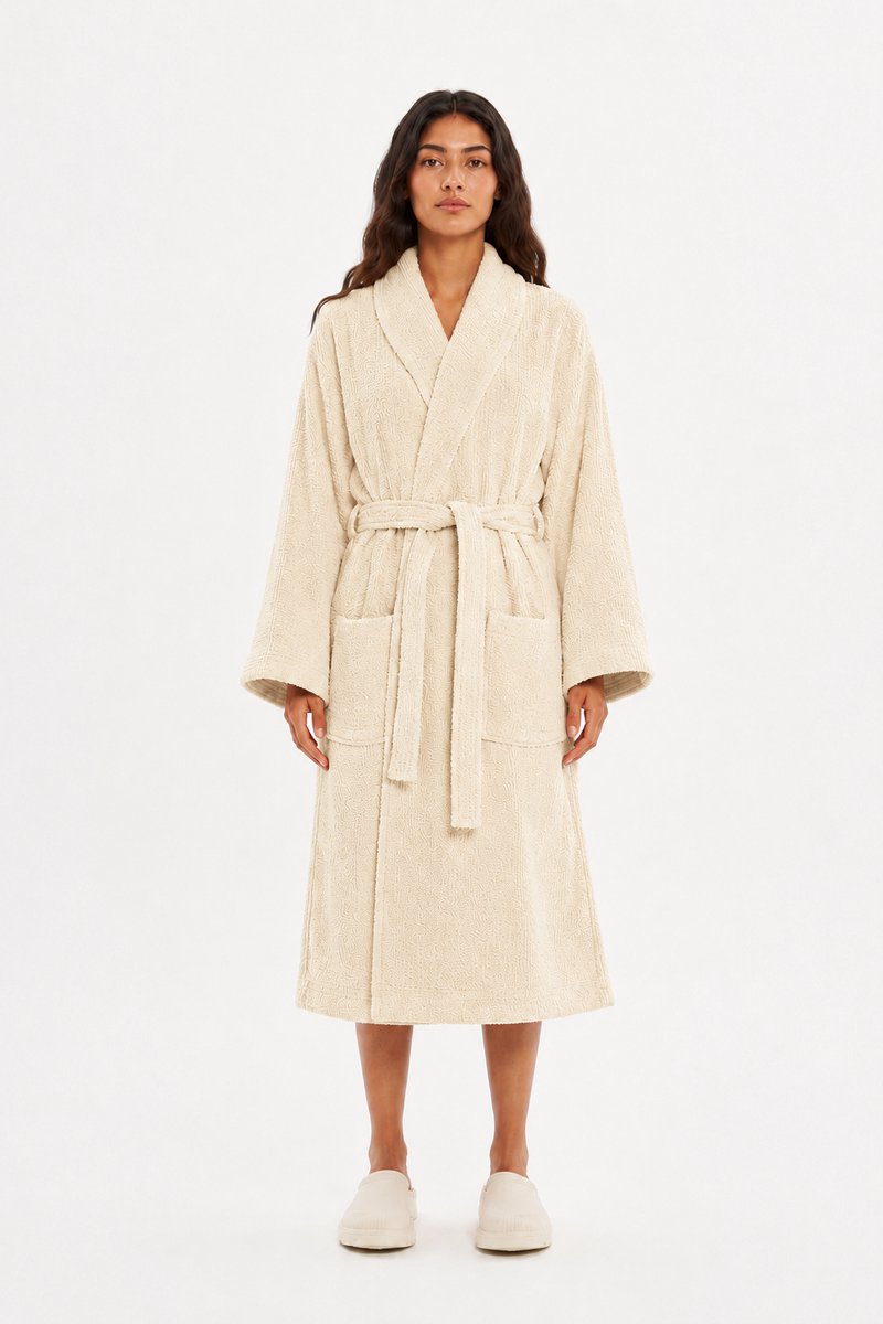 The Linen Room Katoenen Badjas – 450 GSM – 100% Katoen – Hotelkwaliteit – Unisex – Licht beige-XXL