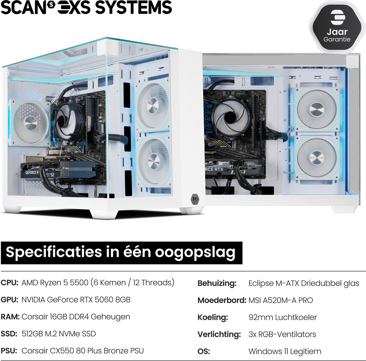 Scan 3XS Systems Vista – RTX 5060 8GB – Ryzen 5 5500 – Corsair DDR4 16GB – 512GB SSD – 550w PSU - 1080p High – 1440p Entry Gaming — cadeau in Elektronica - foto 5