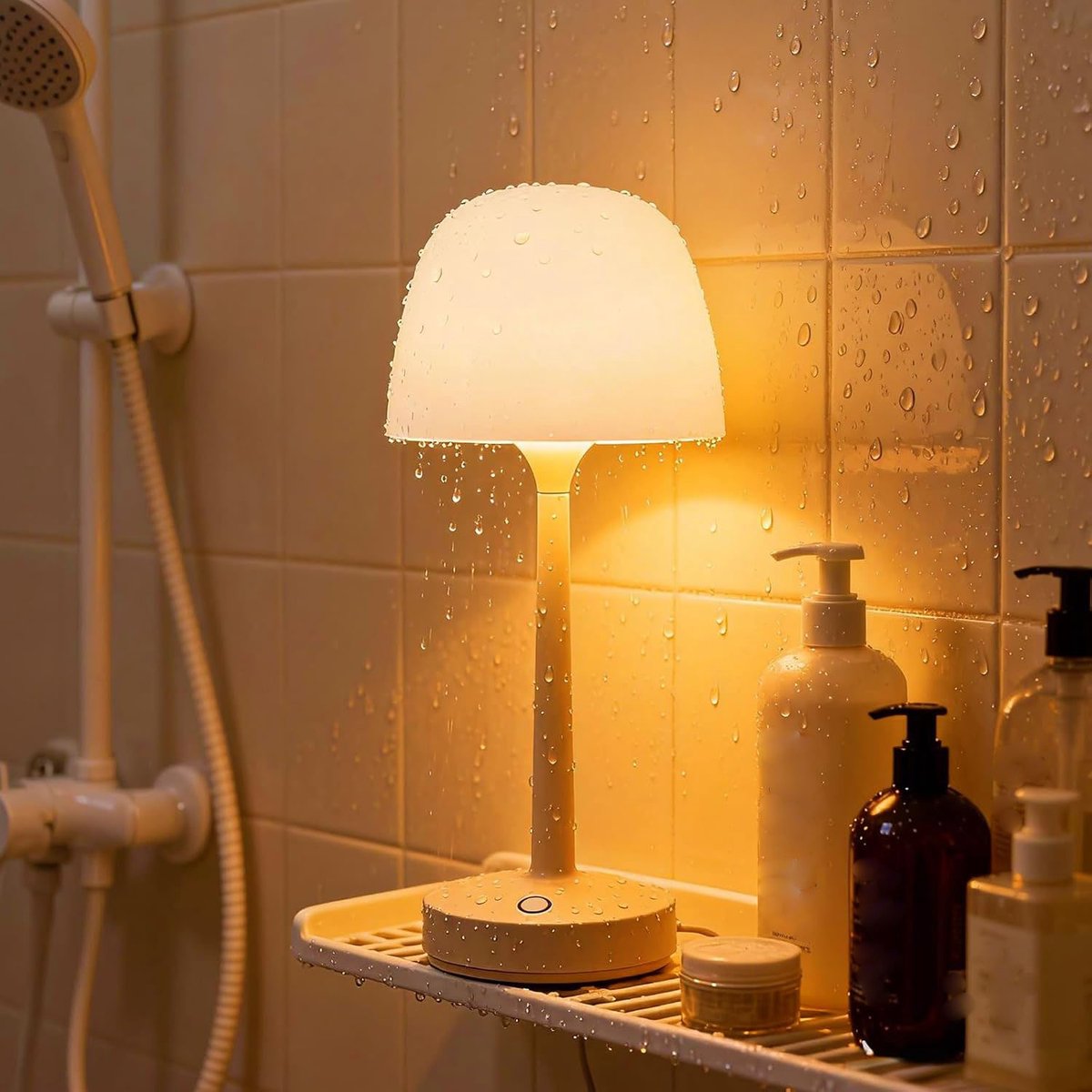 KZQ Oplaadbare draadloze waterdichte douche- en badlamp met oceaan golfprojector, 16 kleuren, touch en afstandsbediening
