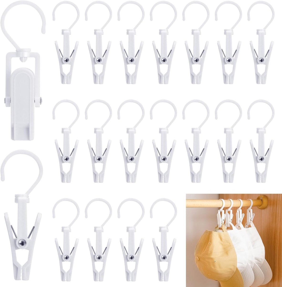 Wasknijpers met Haak - 20 Stuks - Drooghaak voor kleding - met 360 graden draaibare haak - Droogrek Knijpers - Wasknijpers - Kunststof - Anti Slip - Veelzijdig - draagbare antislip plastic hangers clips - Zwart
