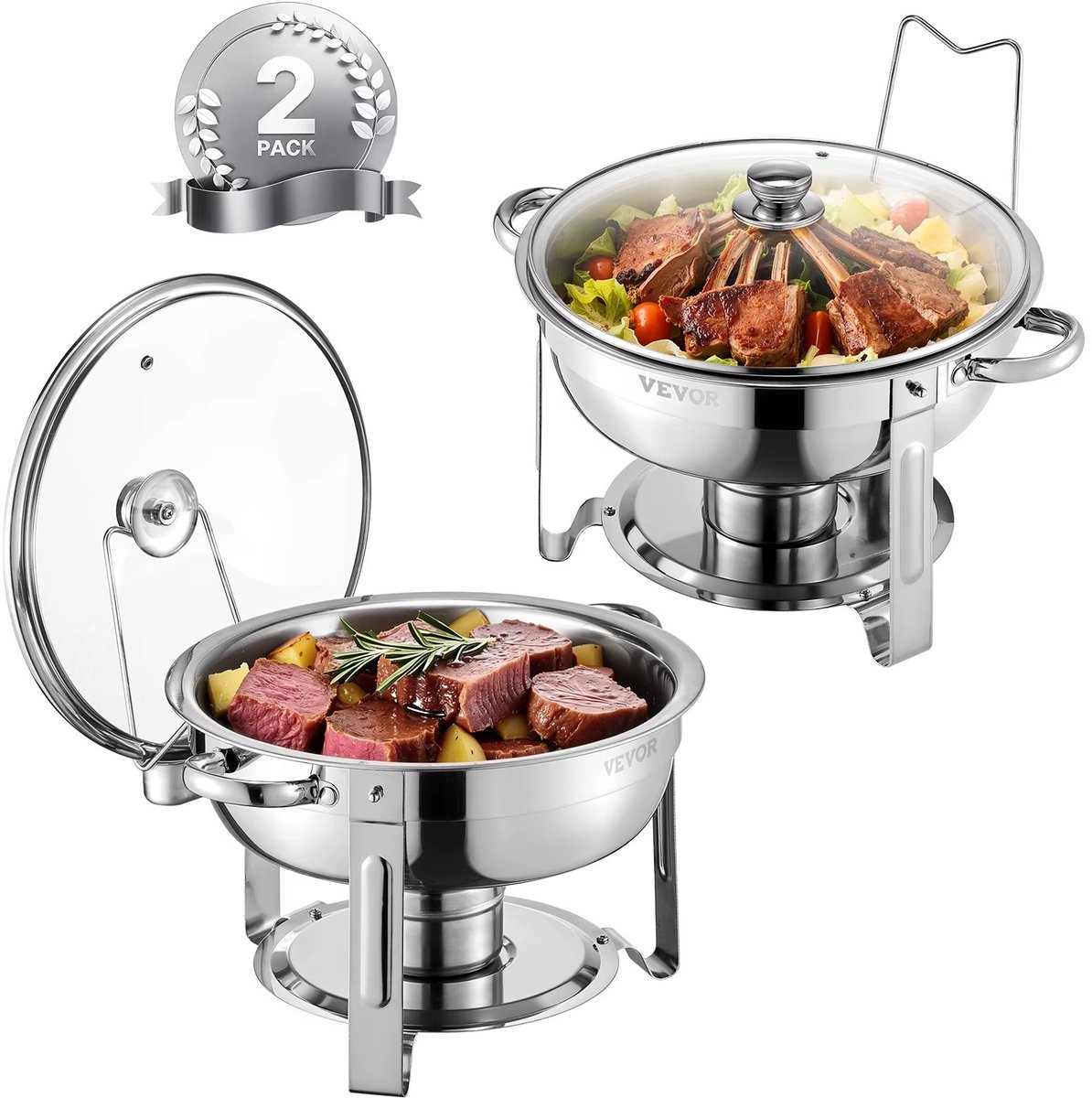JOYNEXTBUY - Chafing Dish Set 2-delig - 2 x 4,7 Liter Buffetwarmer - RVS Warmhoudschalen met Deksel - Rond Catering en Horeca