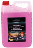 Description de nettoyant de pare-brise Protecton dans une grande bouteille en plastique avec un bouchon rouge et un liquide rose. L'étiquette indique 'SCREENWASH RUITENSPROEIERVLOEISTOF LAVE-GLACE SCHIJVENREINIGER' et 'Ready to use Summer Anti-Insect'.