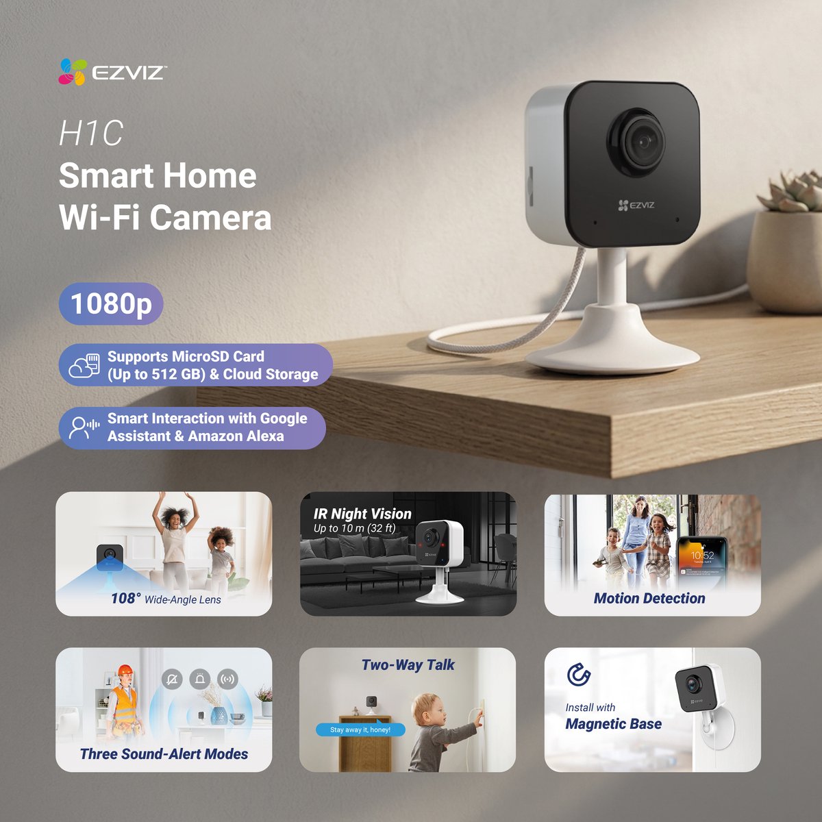 Ezviz H1C IP-camera Full HD 1080P met Nachtzicht - afbeelding 2