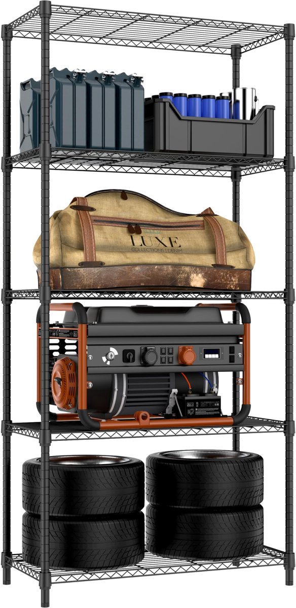 SnelShoppen - Metalen Stellingkast met Verstelbare Planken, 5-Laags Opbergrek voor Garage, Berging, Wasruimte en Keuken, Vrijstaand Draadrek 40x85x173