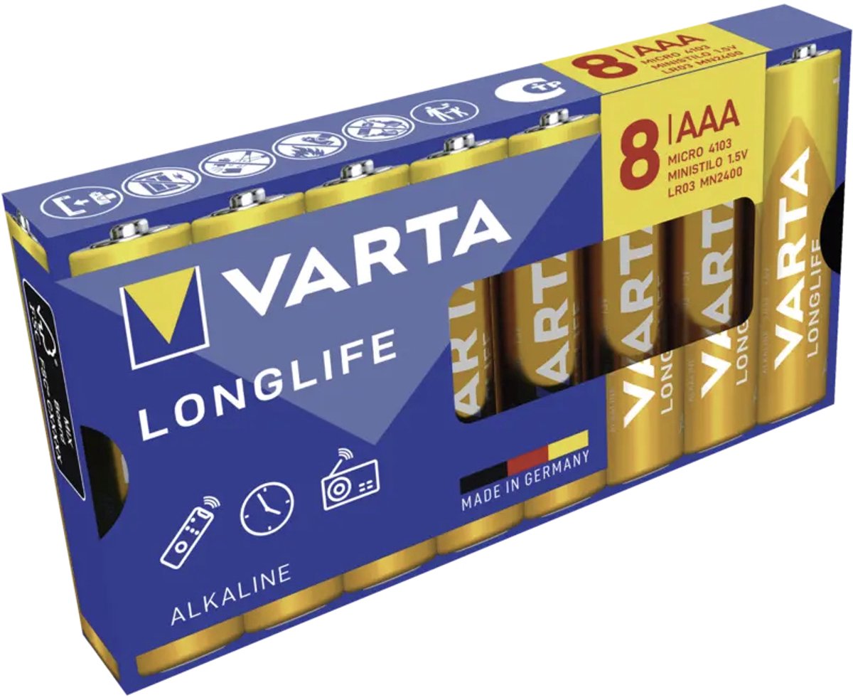 Varta VARTA Longlife AAA Pack 8 AAA batterij (potlood) Alkaline 1200 mAh 1.5 V 8 stuk(s)