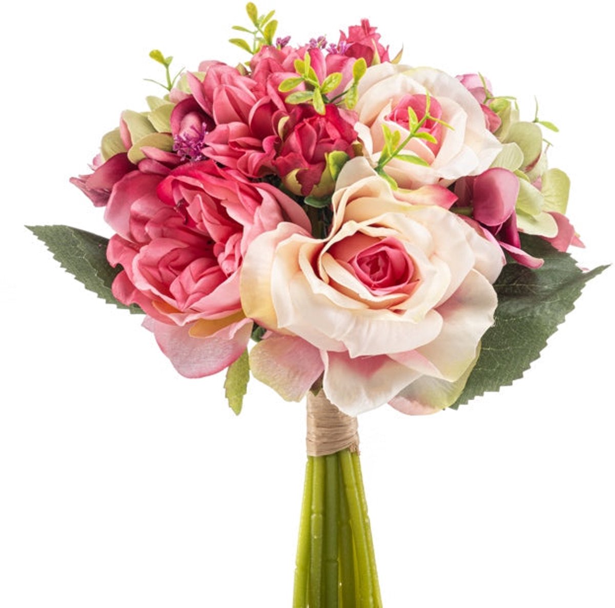 Emerald Kunstbloem Roos Hortensia bundel 28cm roze - Kunstplant voor binnen