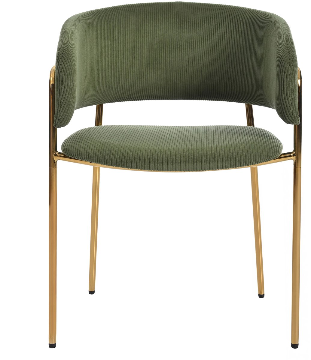 Eetkamerstoel - Set Van 6 - verstelbare voetjes en corduroy bekleding, ideaal voor woonkamer, open kantoorruimte en eetkamer - Groen