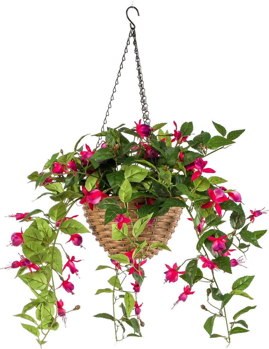 Emerald - Kunstplant Fuchsia in hangmand UV fuchsia 45cm - Kunstplant voor binnen