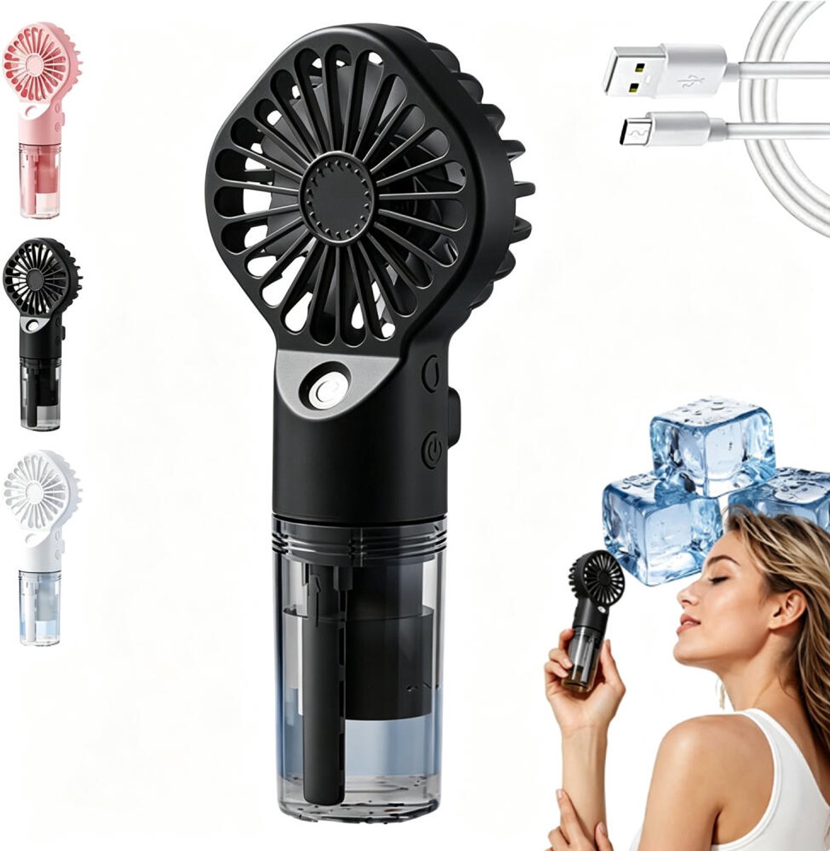 Deze oplaadbare 2-in-1 waterventilator - Handventilator - Draagbare Mini Ventilator - Water - Oplaadbaar - Ventilator Met Waternevel - Mini Fan Oplaadbaa - Stille oplaadbaar - 4 Stande - Tafelventilator - Waaier - zwart