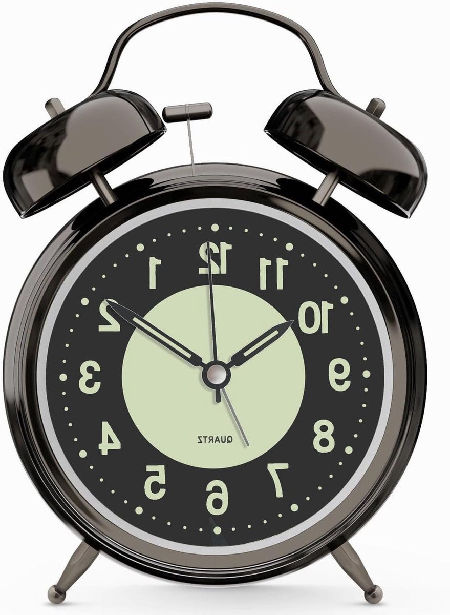 Luid Alarm - Dubbele Bel - Wakker Worden - Metaal - 10.5cm - Zwart Nikkel