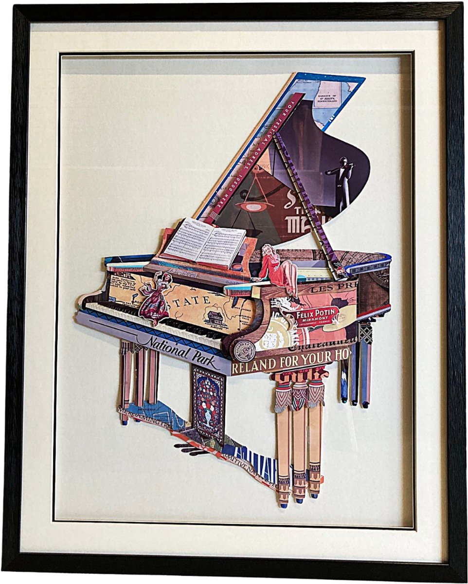 Beau Commerce - Schilderij - 3D - Piano - zwarte lijst