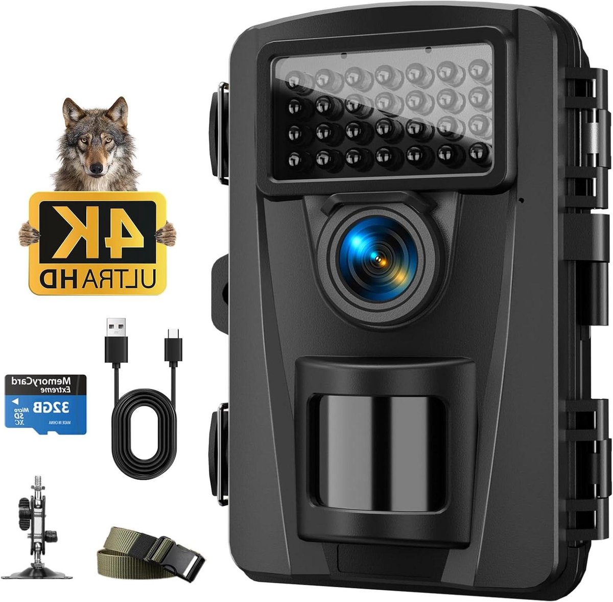 Wildcamera - Nachtzicht camera - Dieren observeren - 60MP 4K video - 130 graden lens - Zwart